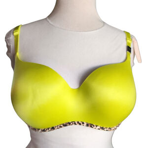 Victoria's Secret 36DD Lime Neon Green Leopard Trim Balconette Bra NWT